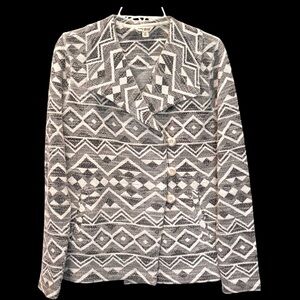 Lucky Brand Size Medium Black/White Geometric Aztec Patterned Sweater Blazer